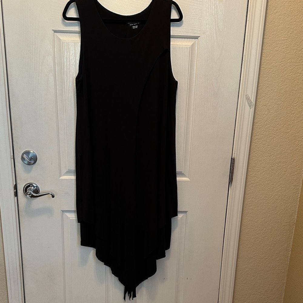 Soft Surroundings Black Knit Asymmetrical Handkerchief Hem Dress Size PL